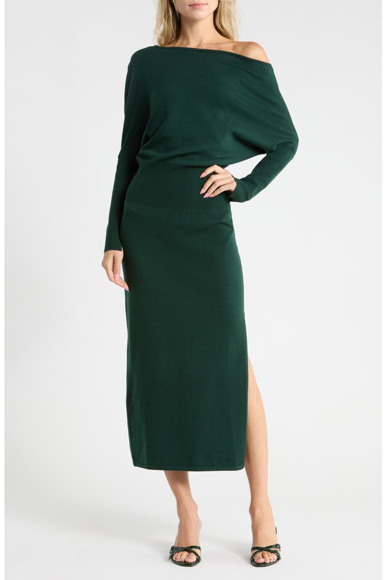 Janese Off Shoulder Midi Dress, Main, color, EMERALD