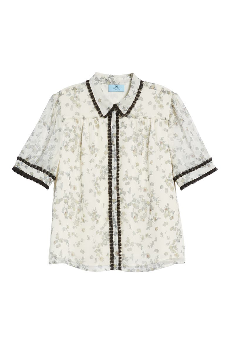 Floral Print Ruffle Trim Shirt, Alternate, color, ANTIQUE WHITE