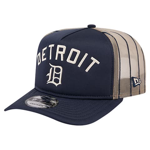 Men's New Era Navy Detroit Tigers Vintage Arched Foam Front 9FIFTY A-Frame Adjustable Trucker Hat