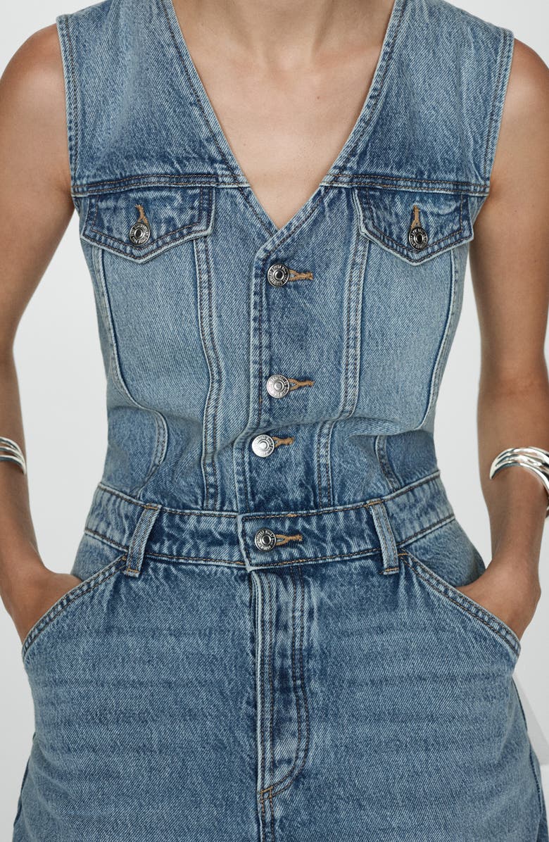 MANGO Sleeveless Wide Leg Denim Jumpsuit, Alternate, color, 