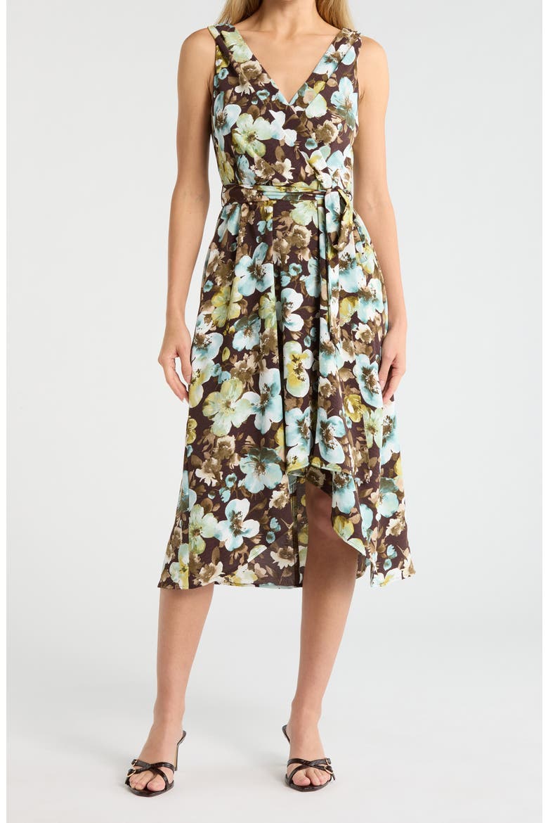 Tie Waist High-Low Midi Dress, Main, color, CHOCOLATE