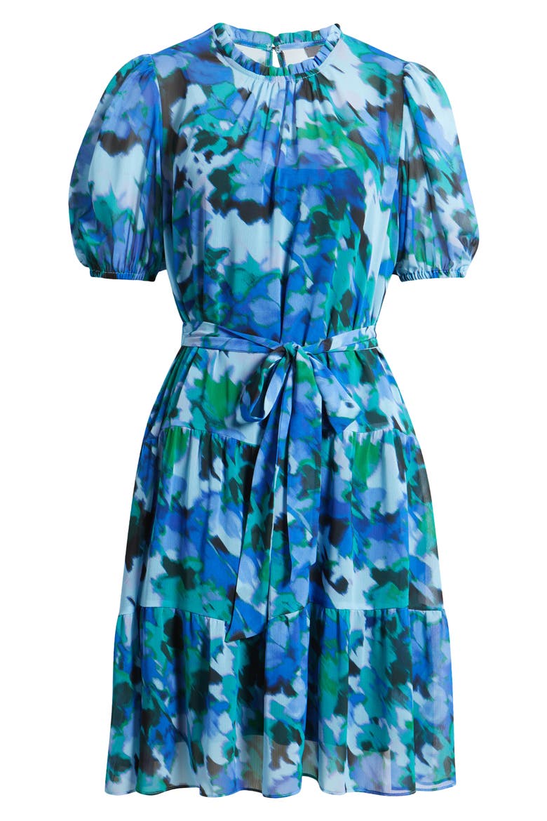 Floral Short Sleeve Tiered Dress, Alternate, color, BLUE MULTI