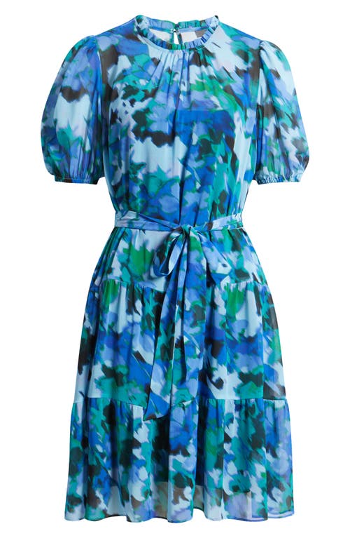 Julia Jordan Floral Short Sleeve Tiered Dress In Blue Multi
