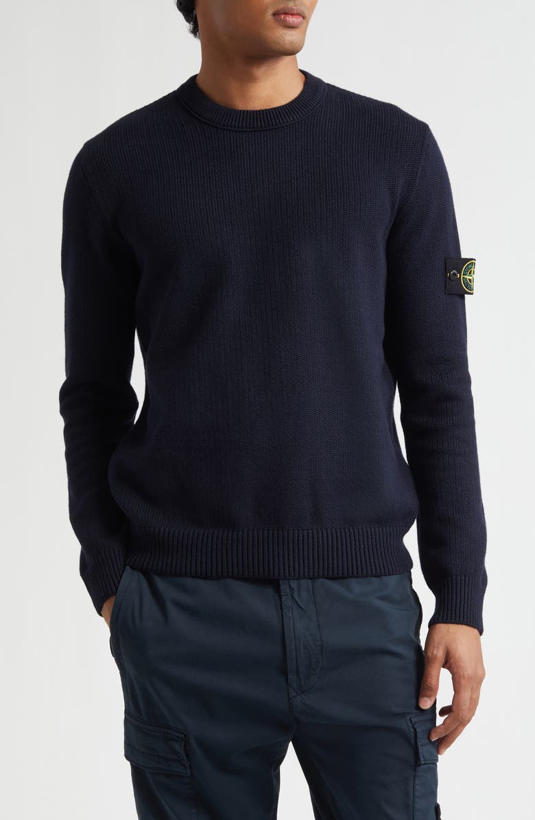 Stone Island Compass Logo Patch Cotton Blend Crewneck Sweater, Main, color, V0020 Navy Blue