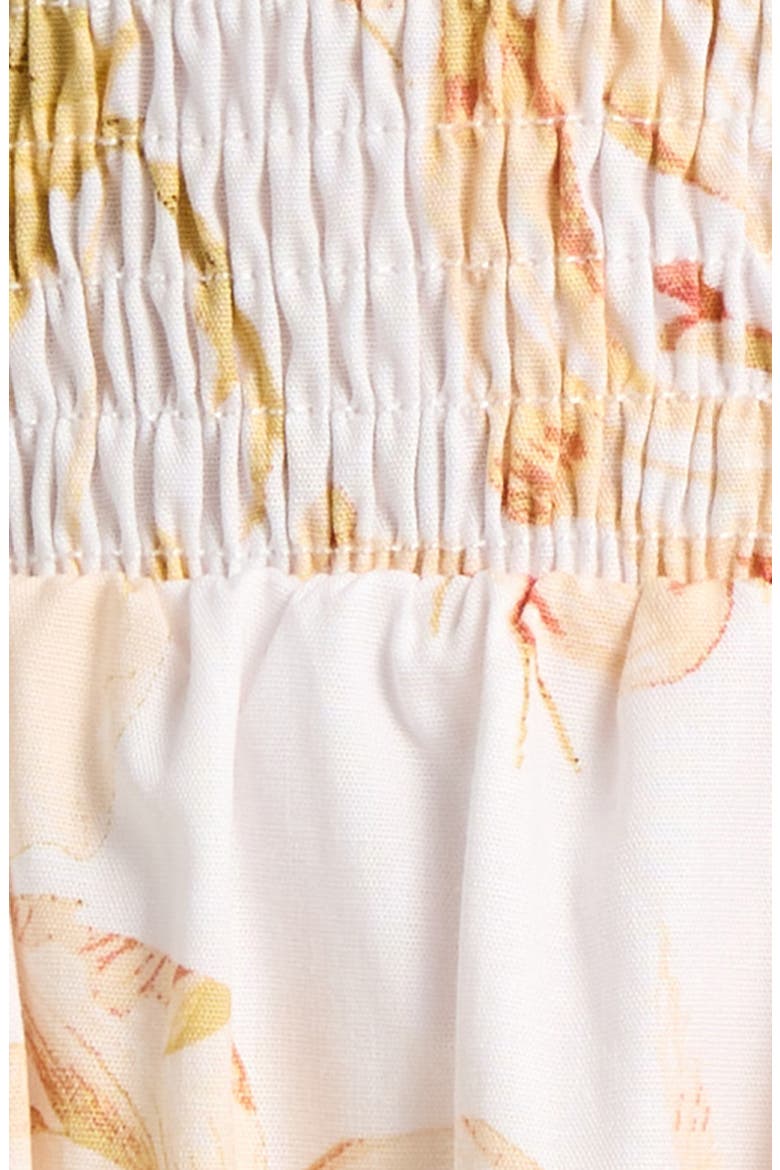 Emy Floral Zury Smocked Midi Dress, Alternate, color, IVORY/ CORAL MULTI