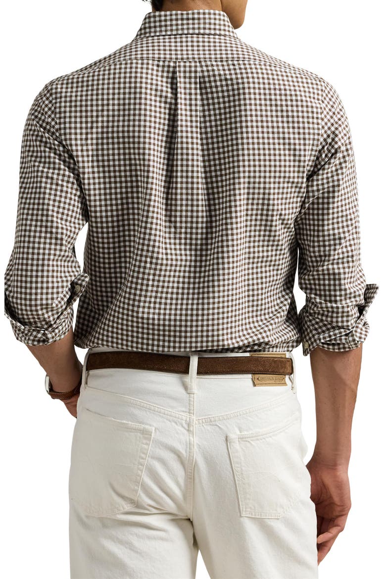 Classic Fit CheckShort Sleeve Cotton Button-Down Oxford Shirt, Alternate, color, 4338R PALE RUSSET/ WHITE