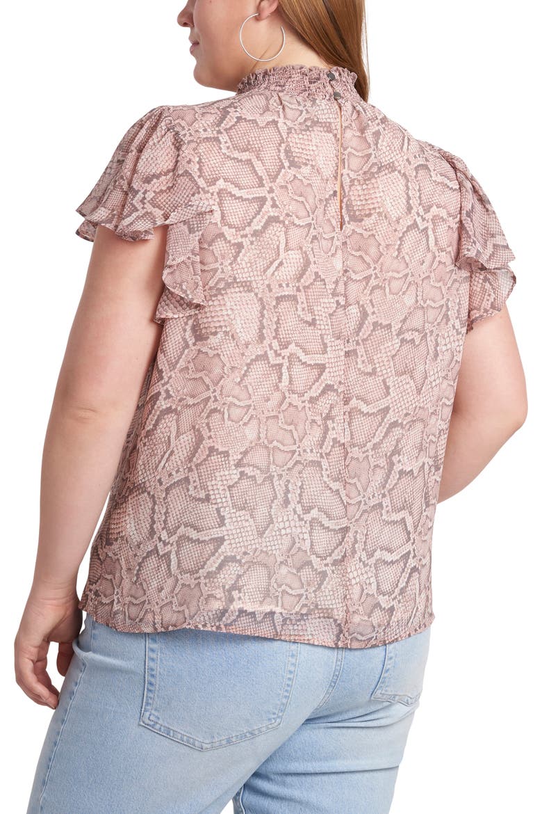Keyhole Flutter Sleeve Blouse, Alternate, color, SILKY SNAKE