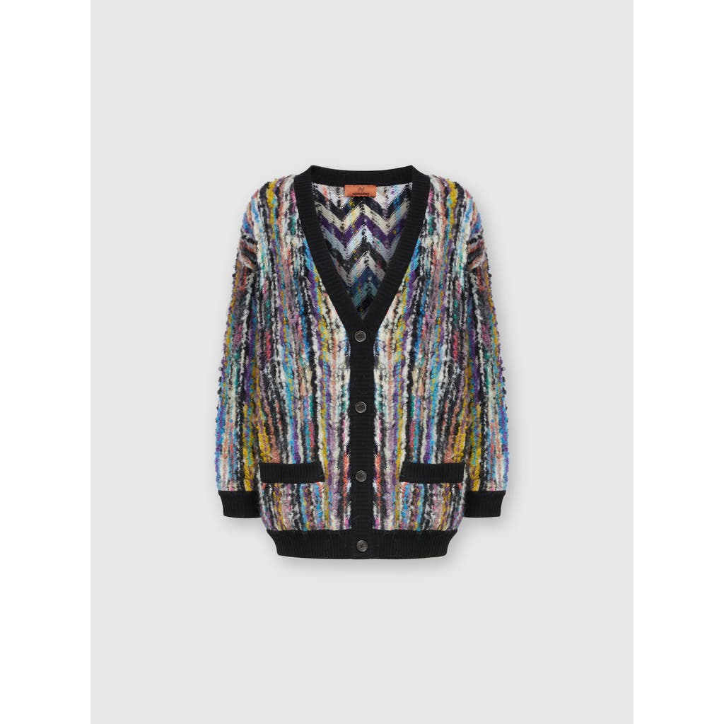 Shop Missoni Oversized Wool And Mohair Bouclé Cardigan In Black & Multicoloured