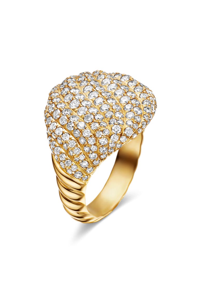 Sculpted Cable Pinky Ring in 18K Yellow Gold with Pavé Diamonds, Alternate, color, 18K YELLOW GOLD