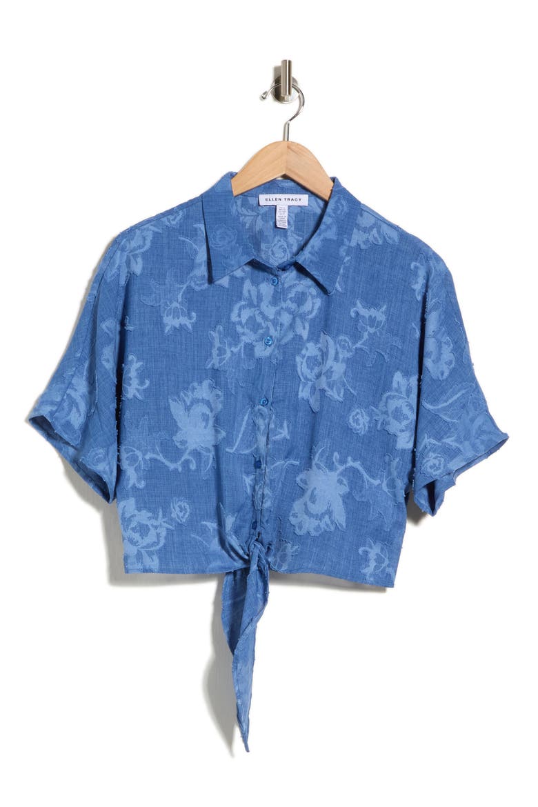 Jacquard Dolman Sleeve Tie Top, Main, color, BLUE FLORAL