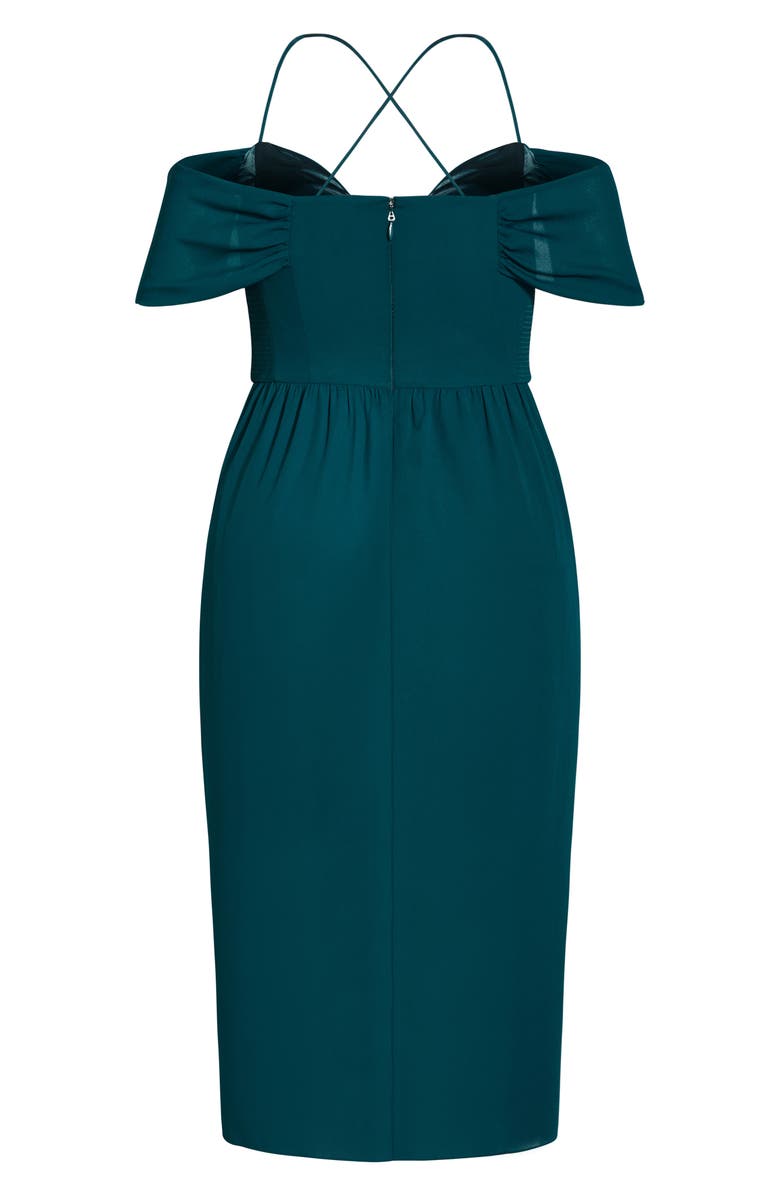 City Chic Cold Shoulder Midi Dress, Alternate, color, Emerald