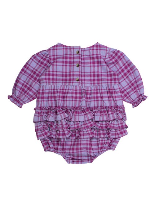 Rufflebutts Baby Girls Woven Long Sleeve Bubble Romper In Purple