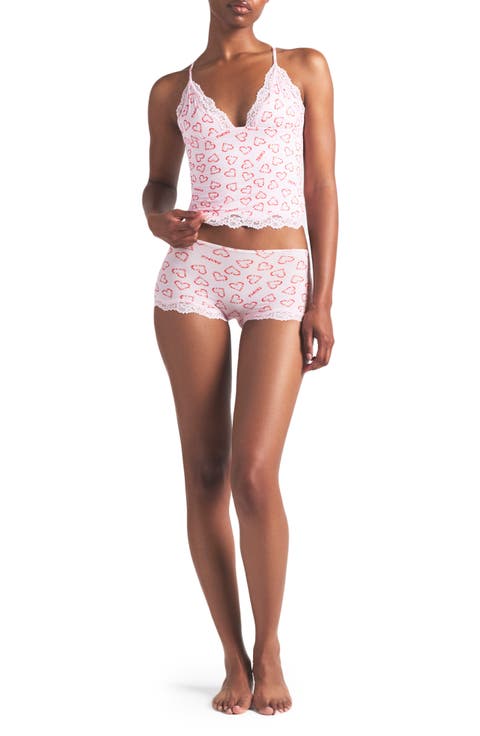 Fits Everybody Lace Trim Crop Camisole & Shorts Pajamas (Regular & Plus)