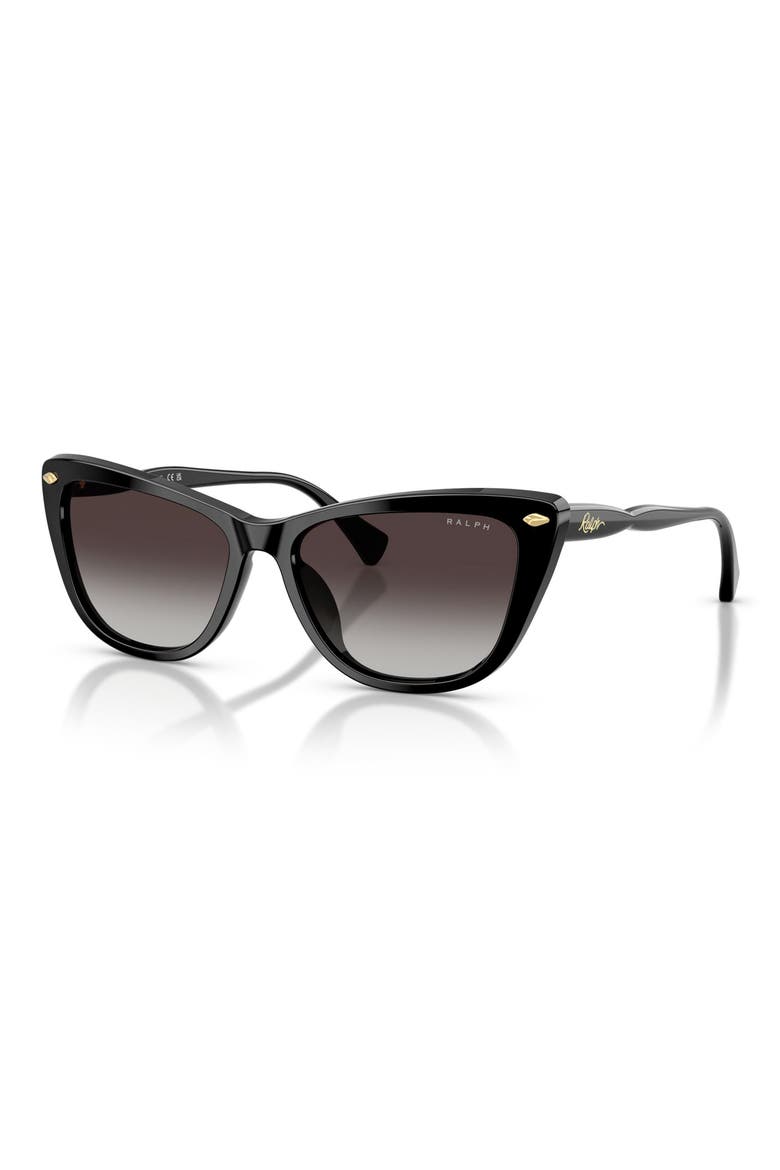 57mm Cat Eye Sunglasses, Alternate, color, SHINY BLACK / GREY GRADIENT