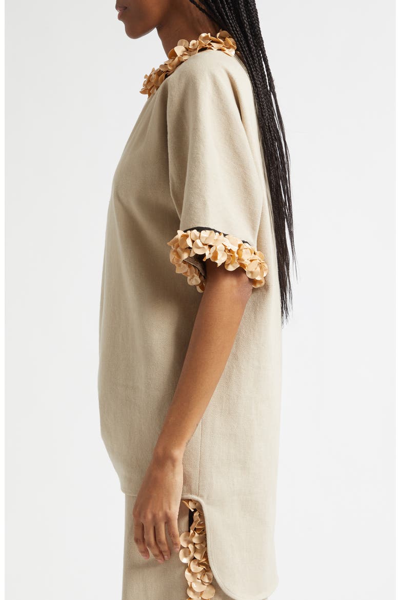 Burro Paillette Trim Cotton Top, Alternate, color, KHAKI