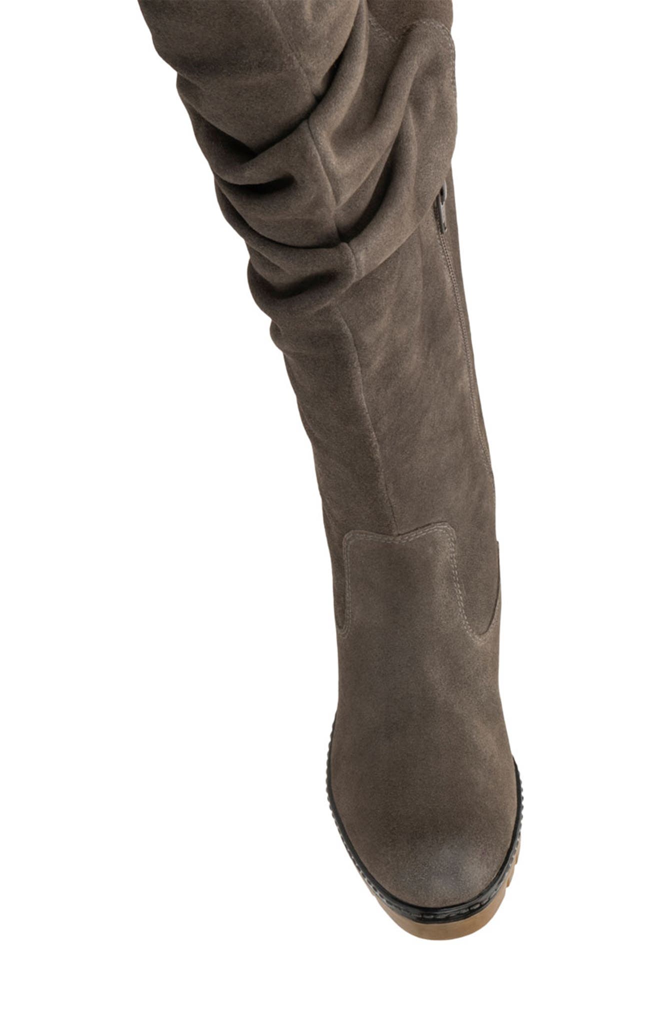 VINTAGE FOUNDRY Maisie Shirred Wedge Knee High Boot, Alternate, color, Grey