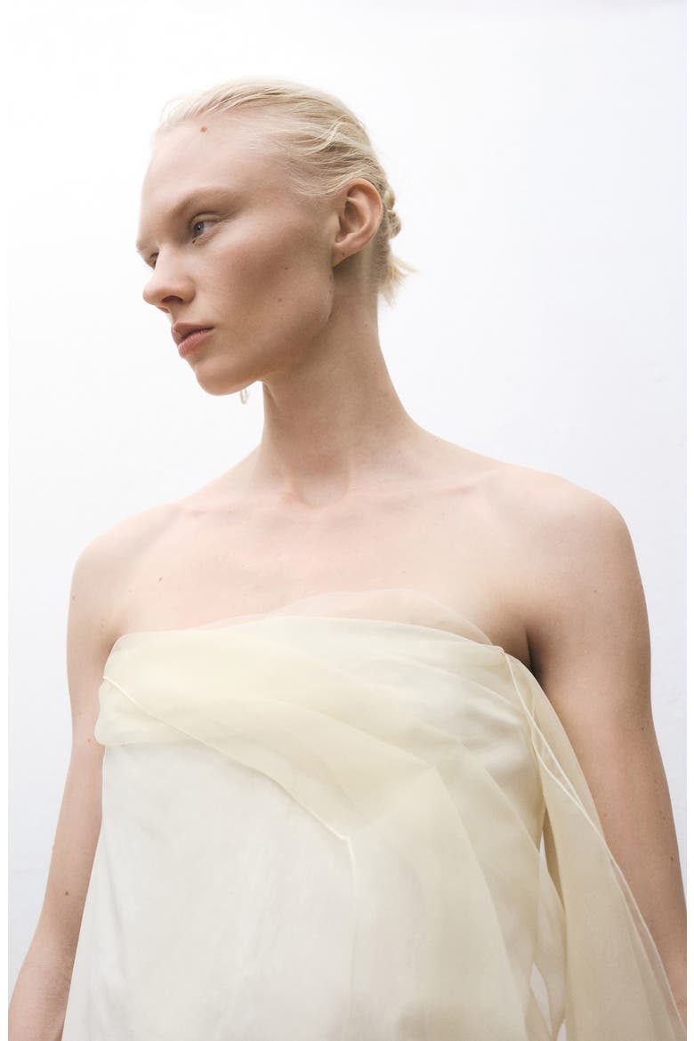 Strapless Mixed Media Chiffon Dress, Alternate, color, ECRU