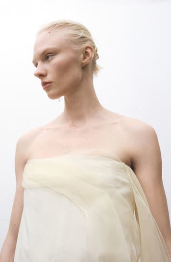 Strapless Mixed Media Chiffon Dress