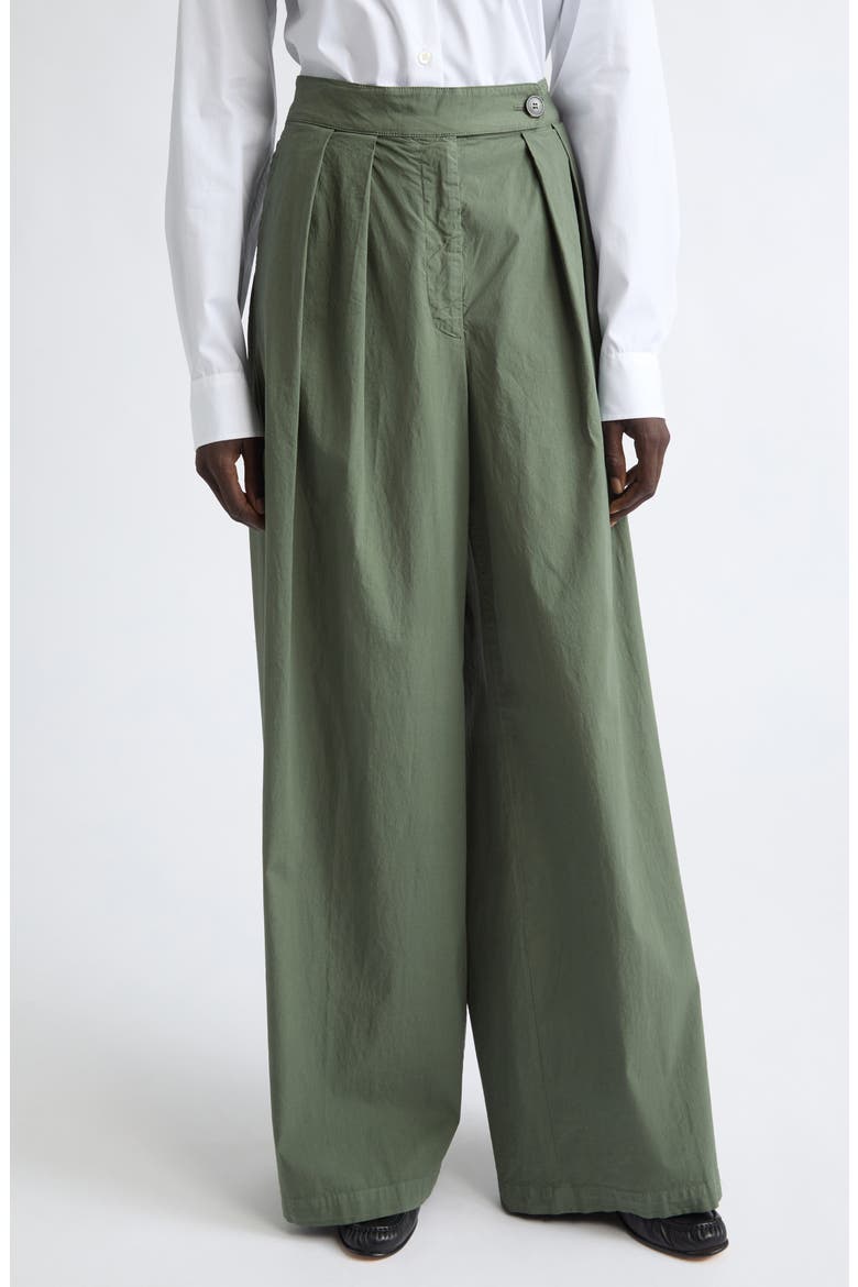 Pamplona Pleated Stretch Cotton Wide Leg Pants, Main, color, SAGE