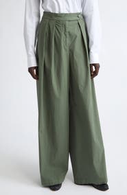 Dries Van Noten Pamplona Pleated Stretch Cotton Wide Leg Pants