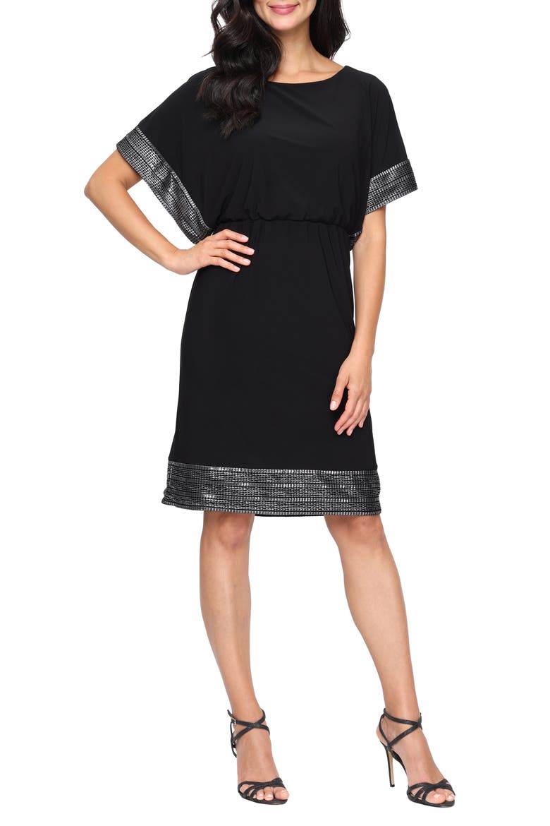 Metalllic Detail Blouson Cocktail Dress, Main, color, BLACK