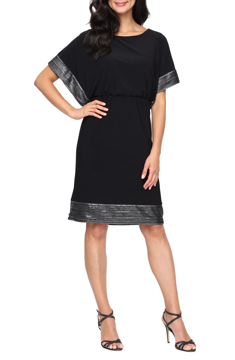 SL FASHIONS Metalllic Detail Blouson Cocktail Dress, Main, color, Black