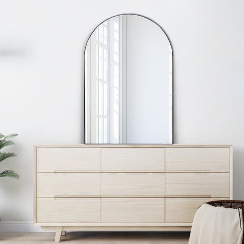 Jonathan Y Elodie Medium Arched Metal Framed Wall Mounted Mirror In Black