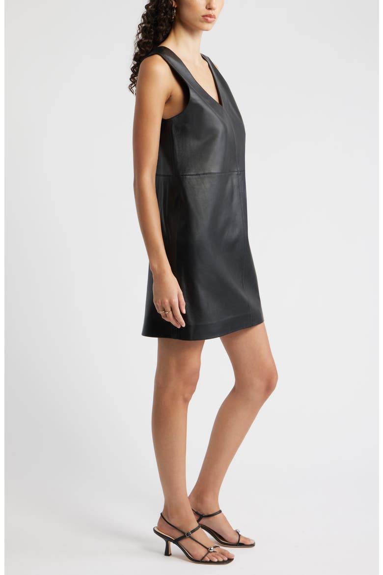 Sleeveless Leather V-Neck Minidress, Alternate, color, BLACK