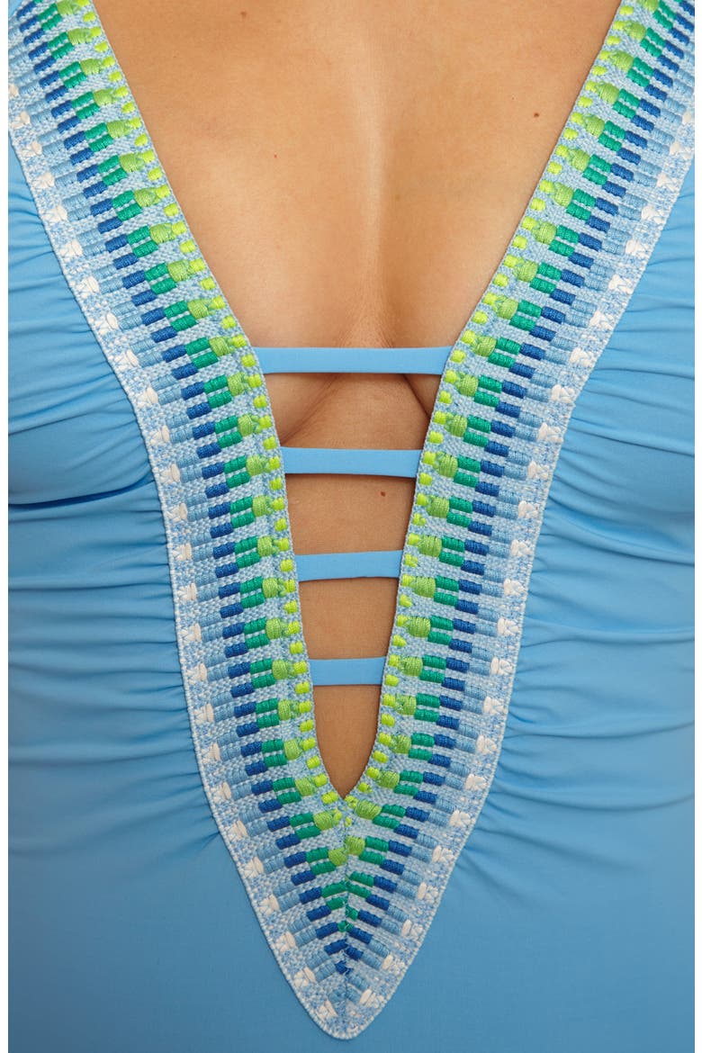 Fiesta Plunge One-Piece Swimsuit, Alternate, color, SKY BLUE