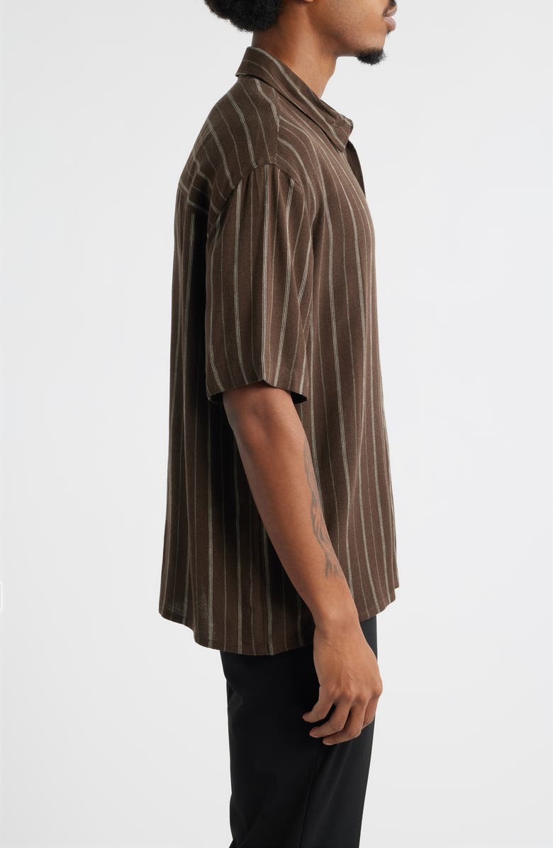 Open Edit Stripe Short Sleeve Button-Up Shirt, Alternate, color, Brown Kiyoshi Stripe