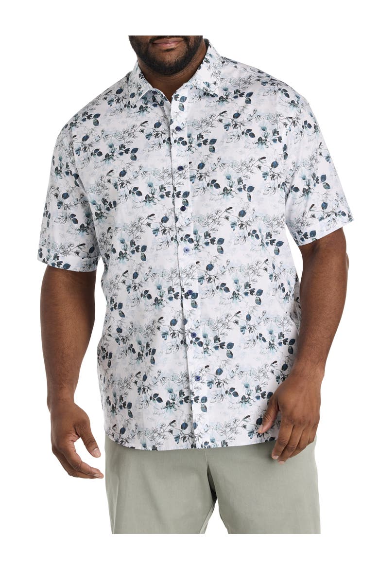 Big & Tall Watercolor Floral Sport Shirt V2, Main, color, BLUE GREEN