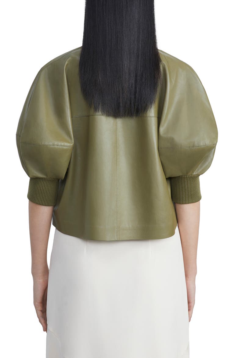 Lantern Sleeve Leather Crop Jacket, Alternate, color, TARRAGON