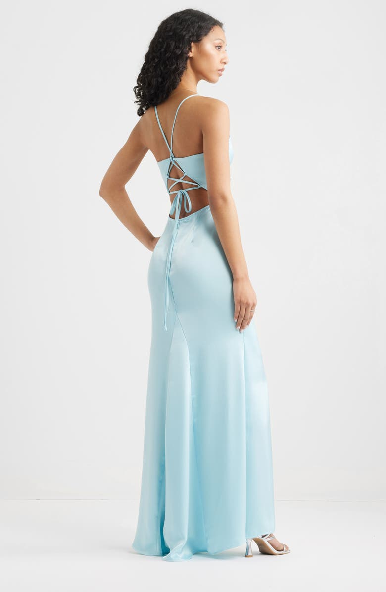 BP. Tie Back Satin Gown, Alternate, color, Blue Aqua