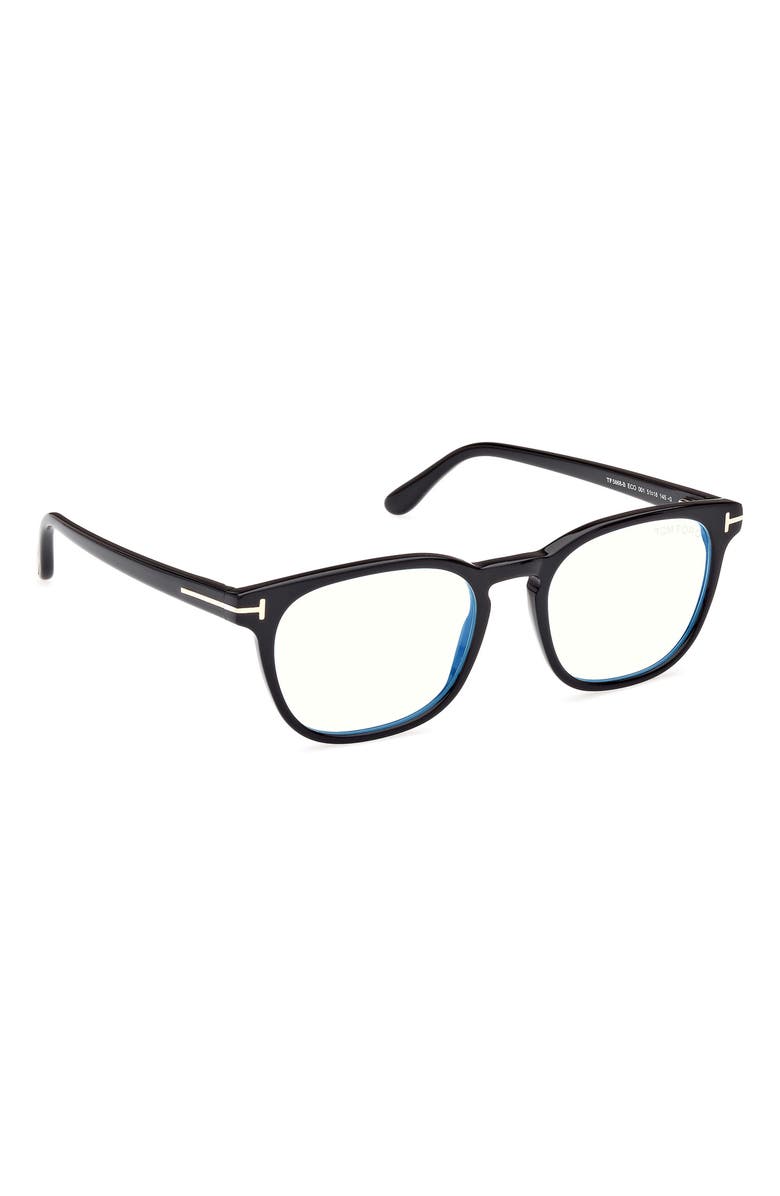 TOM FORD 53mm Square Blue Light Blocking Glasses, Alternate, color, Shiny Black