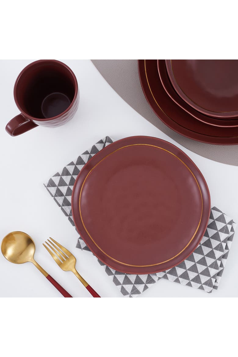Clara Porcelain 32-Piece Dinnerware Set, Alternate, color, Burgundy