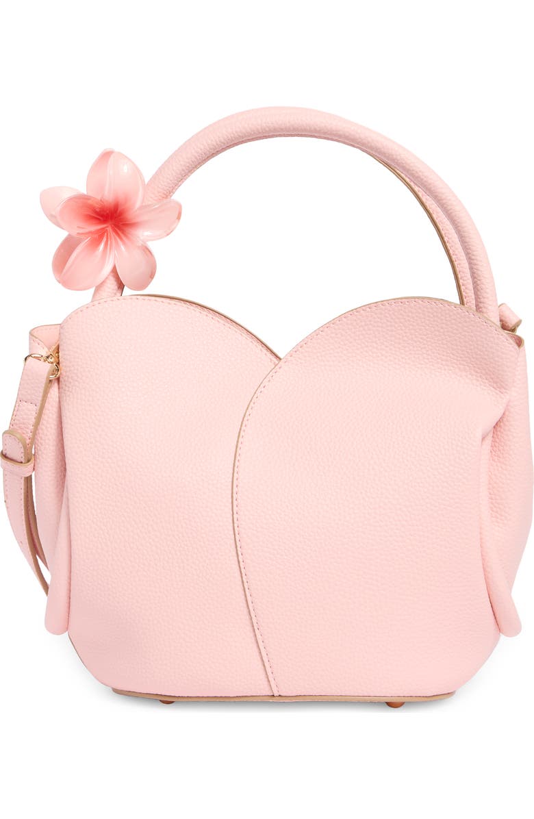 Nanette Lepore Tulip Satchel with Hibiscus Hair Tie, Main, color, Peachy Pink