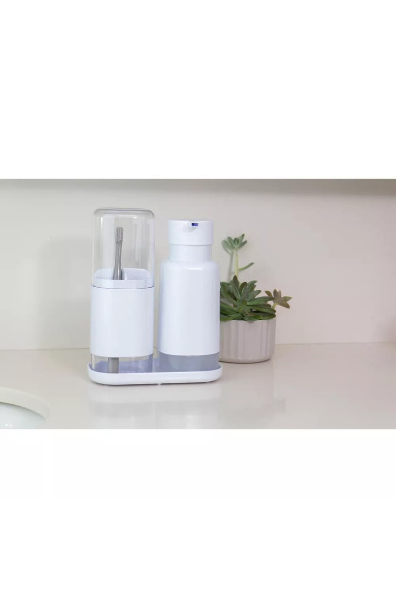OU Durable Dual Bathroom Soap Dispenser Toothbrush Holder Organizer, Alternate, color, White