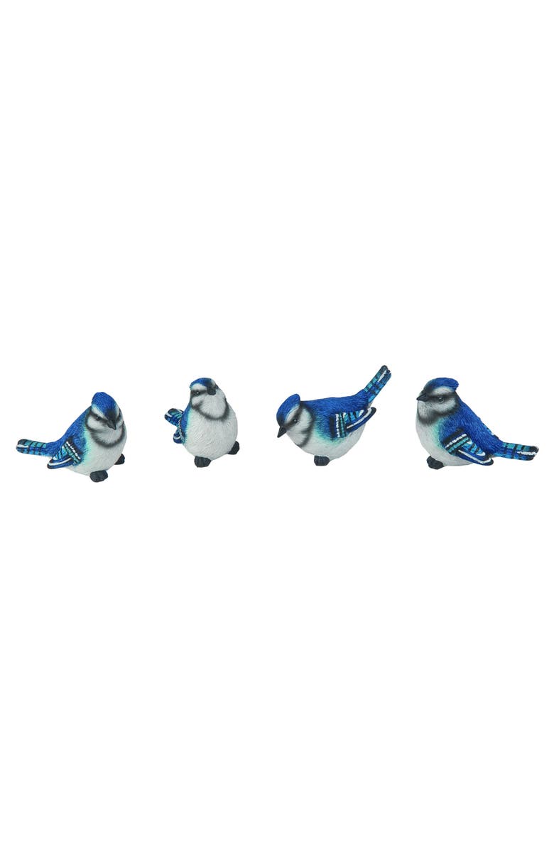Transpac Set of 4 Small Blue Bird Resin Figurines - Charming Decorative Objects for Home Decor, Main, color, Blue