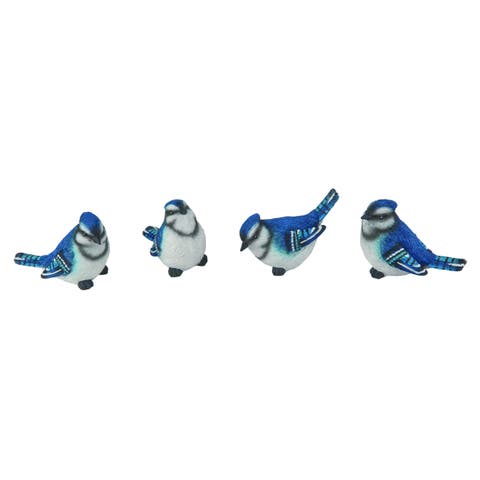 Set of 4 Small Blue Bird Resin Figurines - Charming Decorative Objects for Home Decor