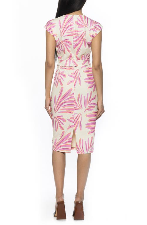 Alexia Admor Cap Sleeve Belted Sheath Dress In Pink Palm