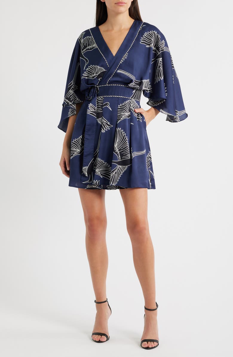 CIEBON Avaele Long Sleeve Satin Wrap Dress, Main, color, Navy Multi