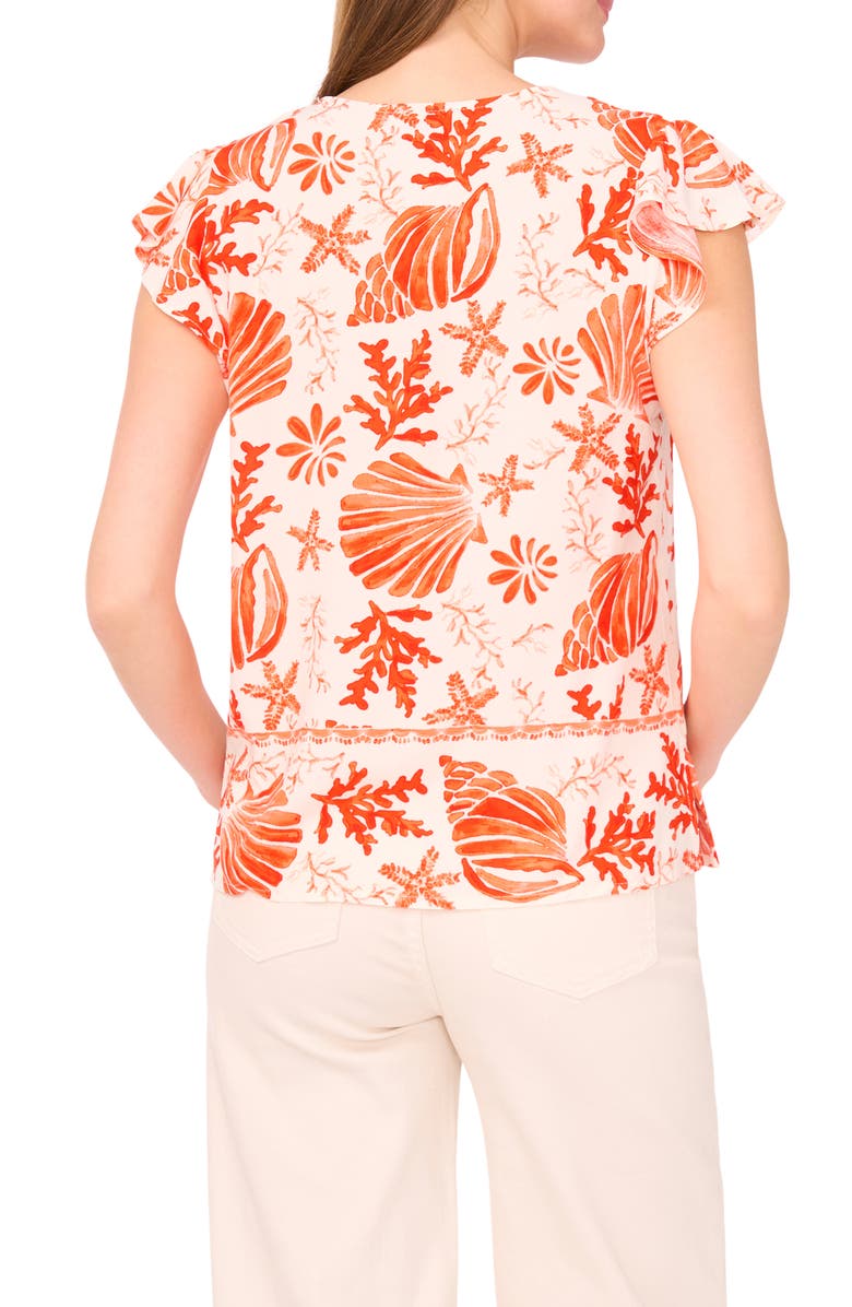 Vince Camuto Flutter Sleeve Challis Top, Alternate, color, Raidant Red Shell Print