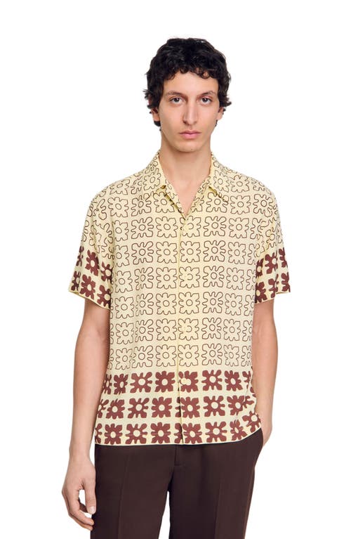 Sandro Vintage Flower Regular Fit Camp Shirt In Oats