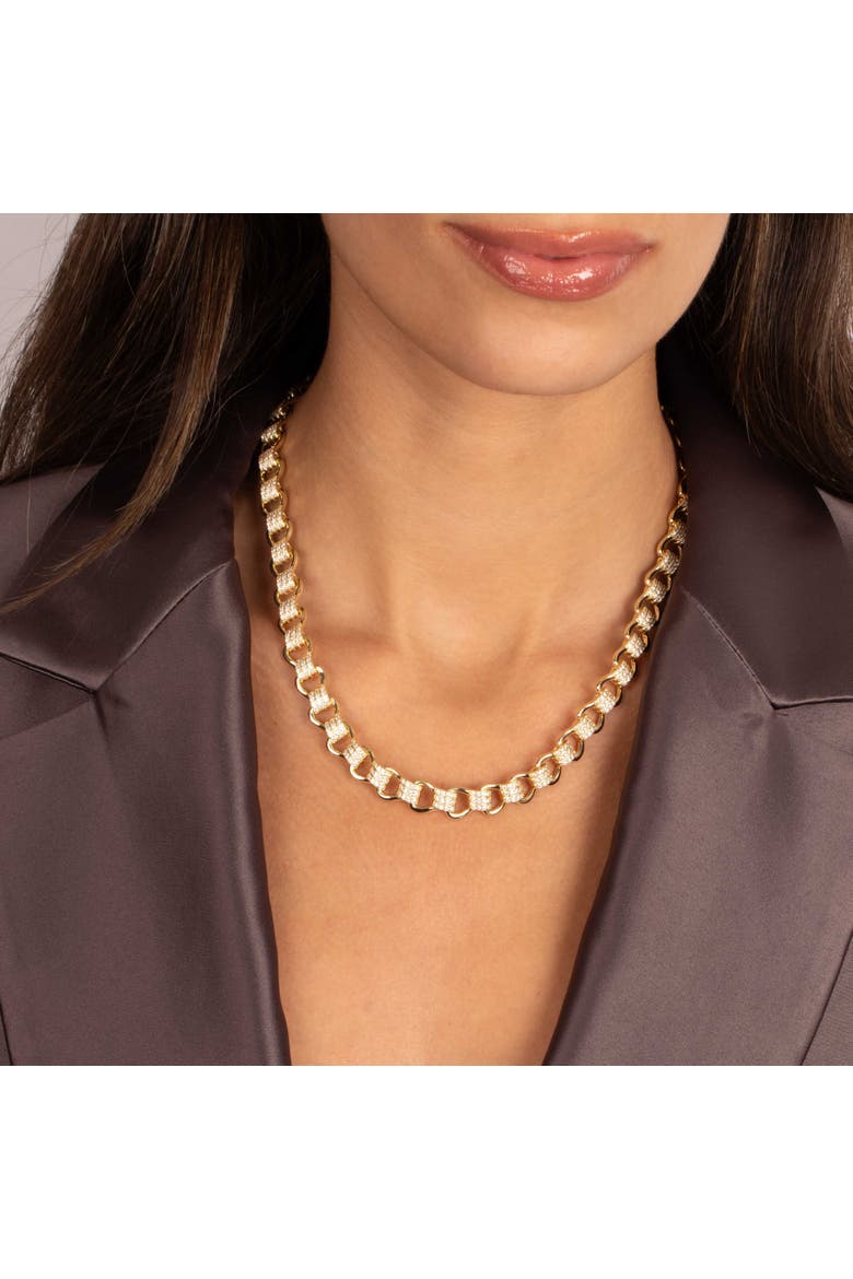 CZ Pave Link Tennis Necklace, Alternate, color, Gold