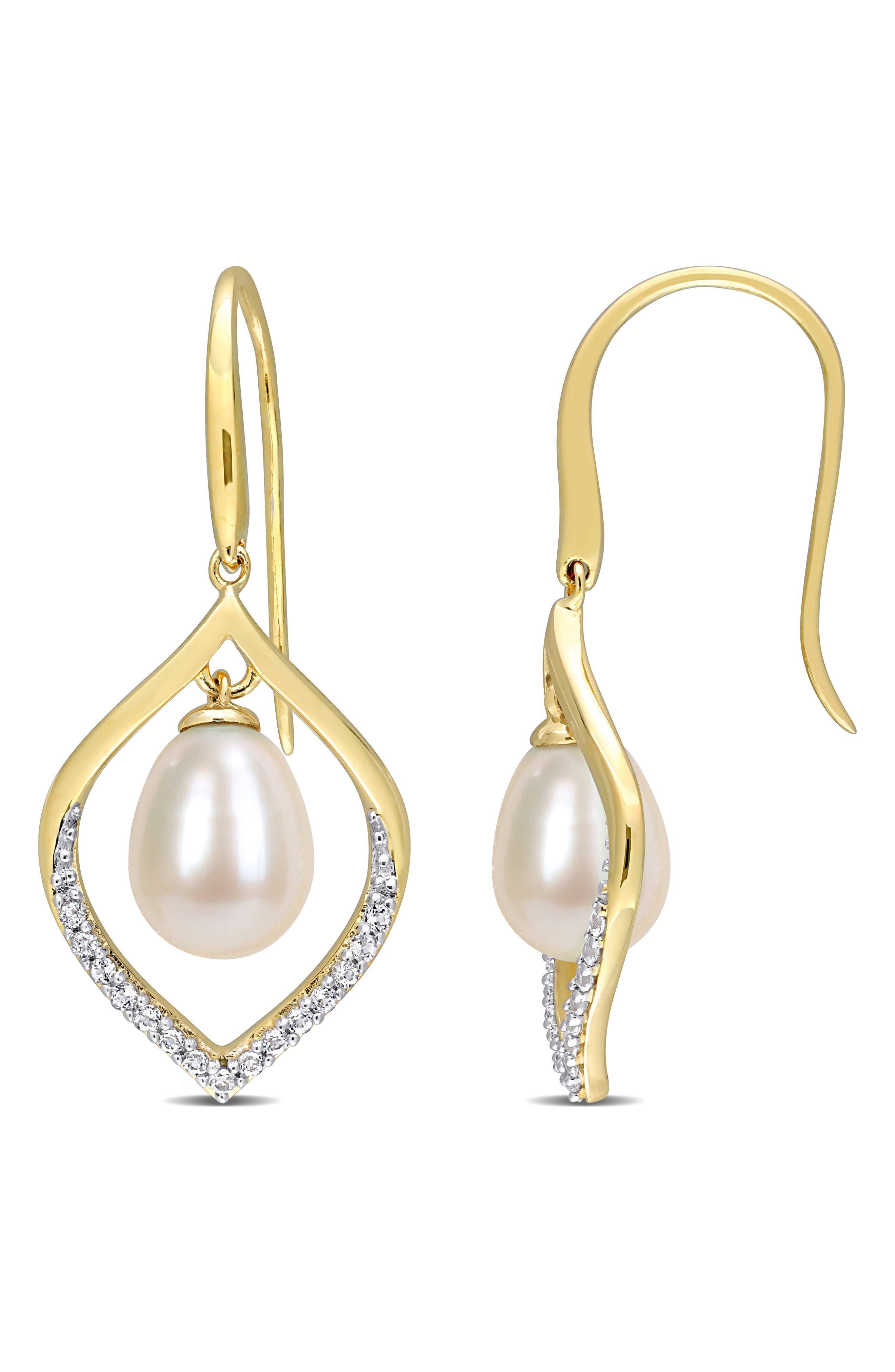 DELMAR Diamond Pavé Orbital 8-8.5mm Cultured Freshwater Pearl Earrings - 0.3 ctw