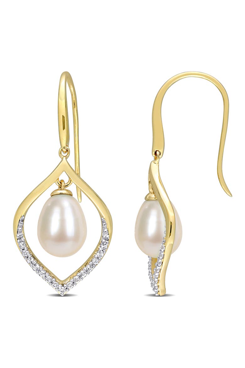 Diamond Pavé Orbital 8-8.5mm Cultured Freshwater Pearl Earrings - 0.3 ctw, Main, color, WHITE