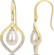 DELMAR Diamond Pavé Orbital 8-8.5mm Cultured Freshwater Pearl Earrings - 0.3 ctw