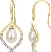 DELMAR Diamond Pavé Orbital 8-8.5mm Cultured Freshwater Pearl Earrings - 0.3 ctw