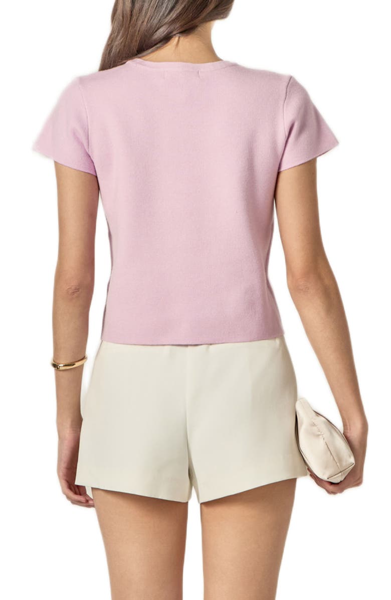 English Factory Floral Ebellished Short Sleeve Knit Top, Alternate, color, Lilac/ White