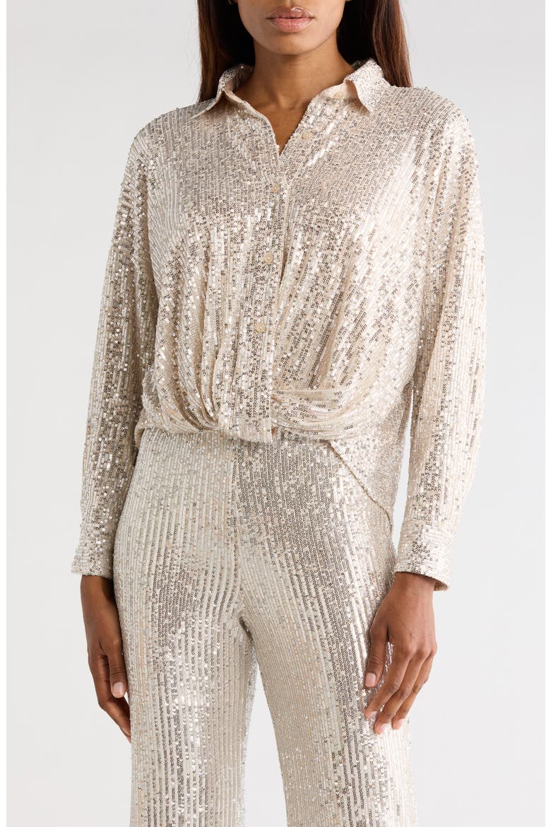 Tourist Sequin Twisted Front Top, Main, color, CHAMPAGNE
